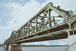 River bridge in uplifted position