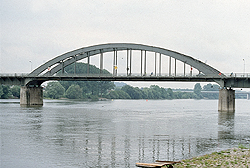 Arch construction of the river bridge