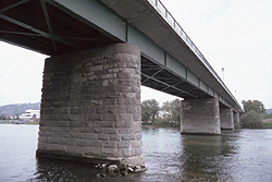 Bottom view of river bridge