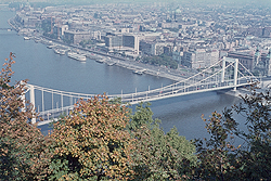 The view of Erzsébet Bridge from top of Gellérthegy 